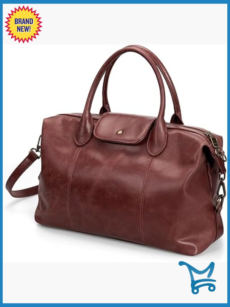 Large Genuine Leather Satchel Tote With Detachable Strap, Travel Friendly